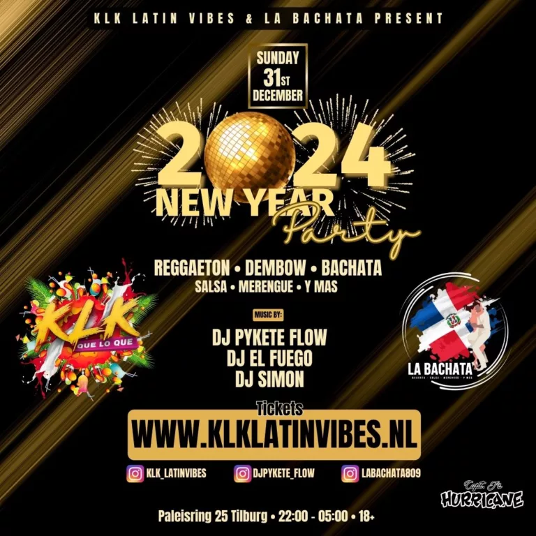Flyer voor Happy New Year party van KLK en La Bachata