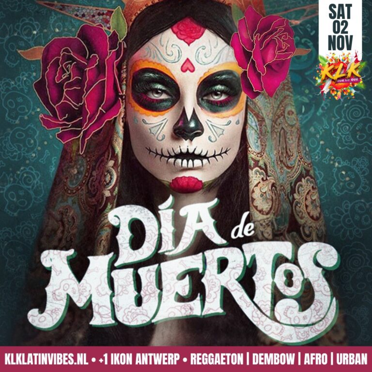 Flyer voor Dia de Muertos op 2 november Ikon +1 Antwerpen